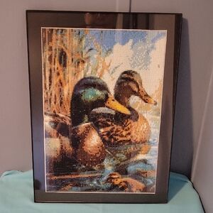 🆕️ Homemade Framed Duck family  Diamond art Print with black frame 12x16